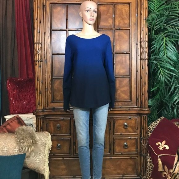 Chico's Imperial Blue Ombre Bateau Curved Hem Sweater - Picture 4 of 12
